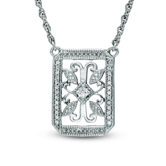 0.17 CT. T.W. Natural Diamond Antique Vintage-Style Filigree Necklace in Sterling Silver - 17