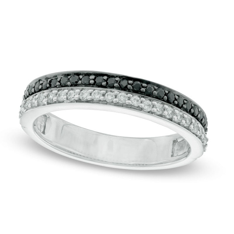 0.33 CT. T.W. Enhanced Black and White Natural Diamond Double Row Band in Solid 10K White Gold