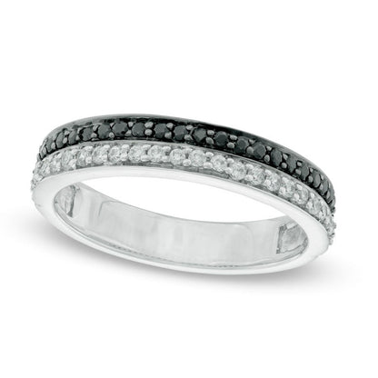 0.33 CT. T.W. Enhanced Black and White Natural Diamond Double Row Band in Solid 10K White Gold
