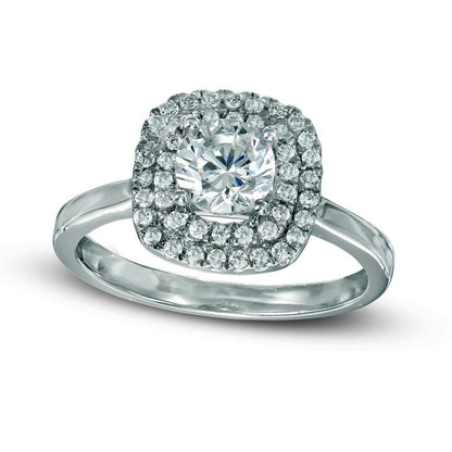 1.0 CT. T.W. Natural Diamond Double Square Frame Engagement Ring in Solid 14K White Gold