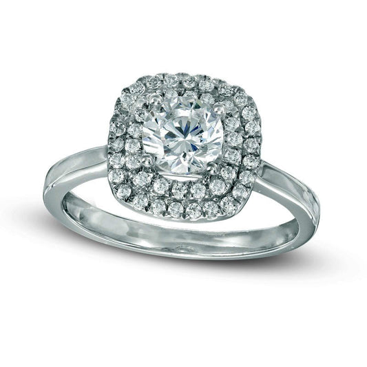 1.0 CT. T.W. Natural Diamond Double Square Frame Engagement Ring in Solid 14K White Gold