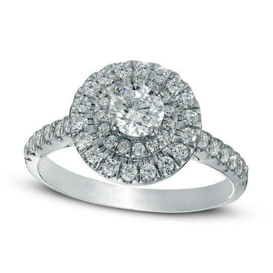 1.0 CT. T.W. Natural Diamond Double Frame Engagement Ring in Solid 14K White Gold
