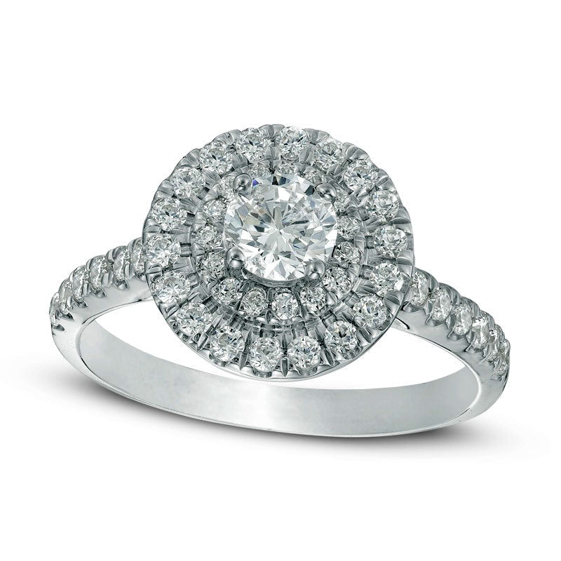 1.0 CT. T.W. Natural Diamond Double Frame Engagement Ring in Solid 14K White Gold