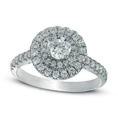 1.0 CT. T.W. Natural Diamond Double Frame Engagement Ring in Solid 14K White Gold