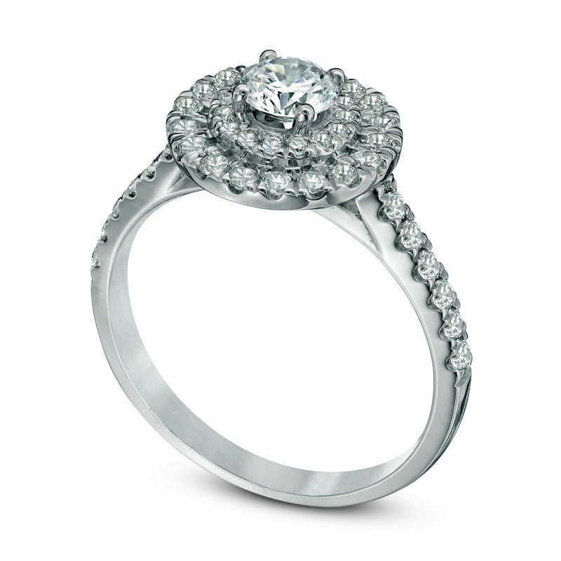 1.0 CT. T.W. Natural Diamond Double Frame Engagement Ring in Solid 14K White Gold