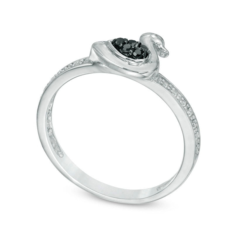0.10 CT. T.W. Enhanced Black and White Natural Diamond Duck Ring in Sterling Silver