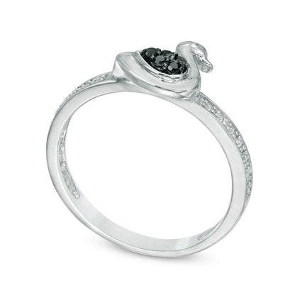 0.10 CT. T.W. Enhanced Black and White Natural Diamond Duck Ring in Sterling Silver