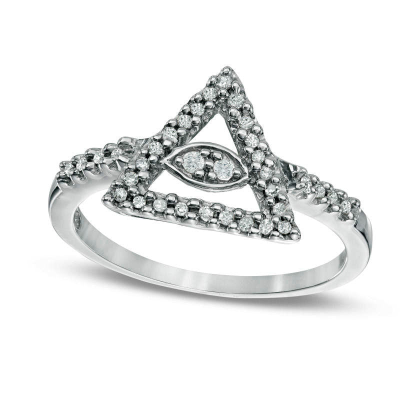 0.13 CT. T.W. Natural Diamond Pyramid with Evil Eye Ring in Sterling Silver