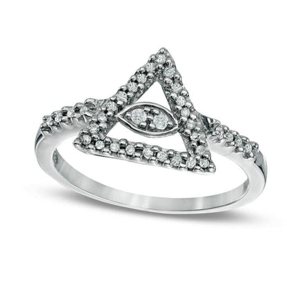 0.13 CT. T.W. Natural Diamond Pyramid with Evil Eye Ring in Sterling Silver