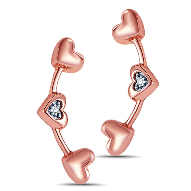 Diamond Accent Triple Heart Crawler Earrings in 10K Rose Gold