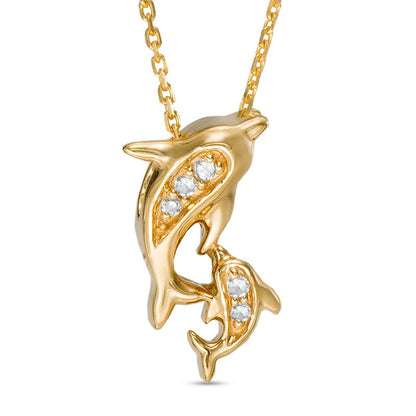 Natural Diamond Accent Motherly Love Dolphin Pendant in 10K Yellow Gold