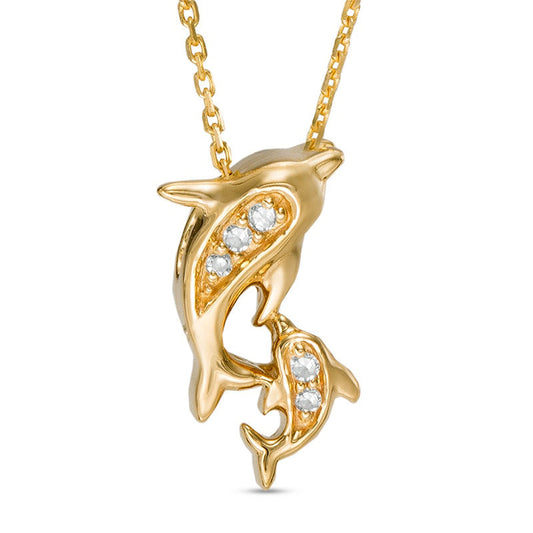 Natural Diamond Accent Motherly Love Dolphin Pendant in 10K Yellow Gold