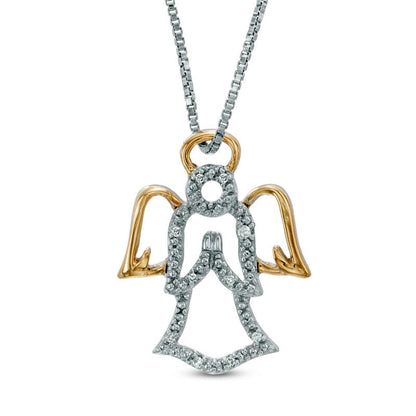 Natural Diamond Accent Angel Pendant in Sterling Silver and 14K Gold