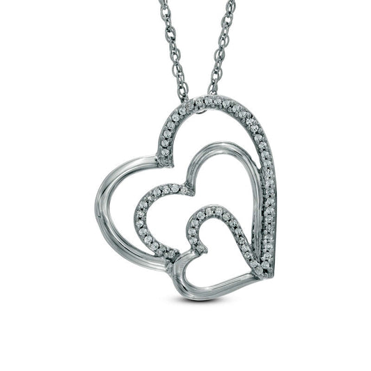 0.17 CT. T.W. Natural Diamond Tilted Layered Triple Heart Pendant in Sterling Silver
