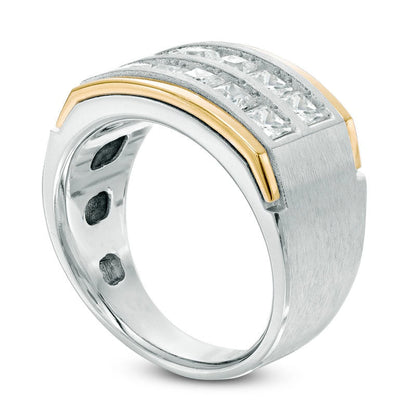 Men's 2.0 CT. T.W. Square-Cut Natural Diamond Two Row Comfort Fit Band in Solid 14K Two-Tone Gold