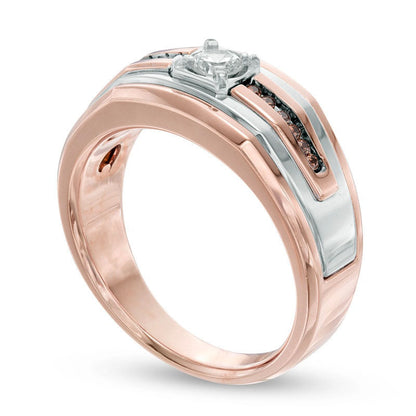 Men's 0.50 CT. T.W. Champagne and White Natural Diamond Comfort Fit Band in Solid 14K Two-Tone Gold