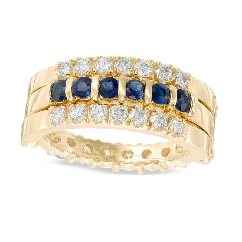 Blue Sapphire and 0.63 CT. T.W. Natural Diamond Reversible Band in Solid 14K Gold