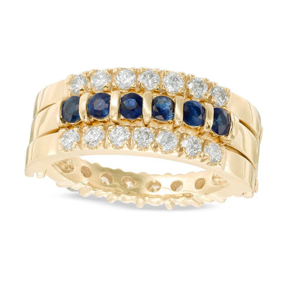 Blue Sapphire and 0.63 CT. T.W. Natural Diamond Reversible Band in Solid 14K Gold