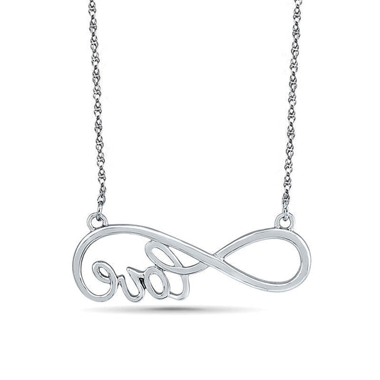 Sideways Infinity LOVE" Necklace in 10K White Gold"