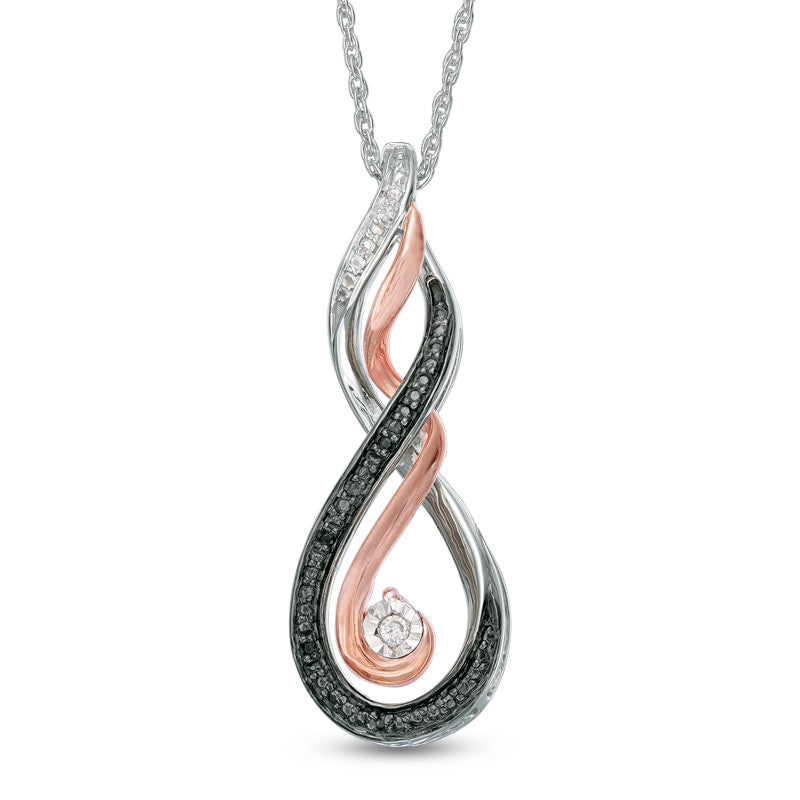 Enhanced Black and White Natural Diamond Accent MOM" Infinity Pendant in Sterling Silver and 10K Rose Gold"