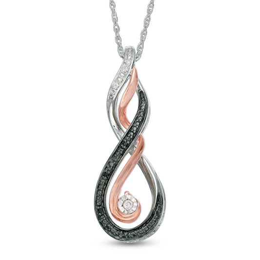 Enhanced Black and White Natural Diamond Accent MOM" Infinity Pendant in Sterling Silver and 10K Rose Gold"