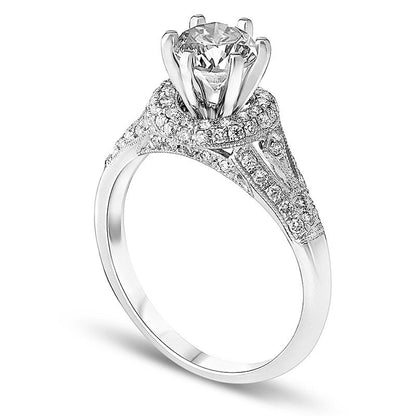 1.0 CT. T.W. Natural Diamond Antique Vintage-Style Split Shank Engagement Ring in Solid 14K White Gold