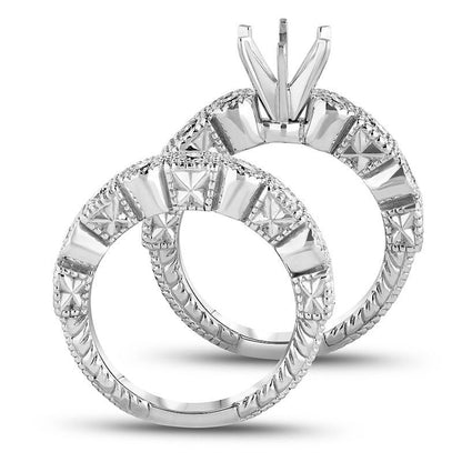 0.75 CT. T.W. Natural Diamond Art Deco-Inspired Semi-Mount Bridal Engagement Ring Set in Solid 14K White Gold