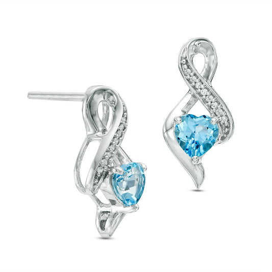 5.0mm Heart-Shaped Blue Topaz and 0.04 CT. T.W. Diamond Infinity Drop Earrings in 10K White Gold
