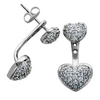 Lab-Created White Sapphire Heart Front/Back Earrings in Sterling Silver
