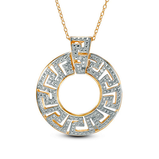 0.1 CT. T.W. Natural Diamond Greek Key Circle Pendant in Sterling Silver and 18K Gold Plate