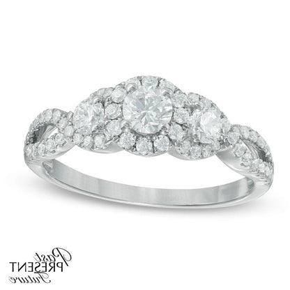 0.75 CT. T.W. Natural Diamond Past Present Frame Future« Twist Split Shank Engagement Ring in Solid 14K White Gold