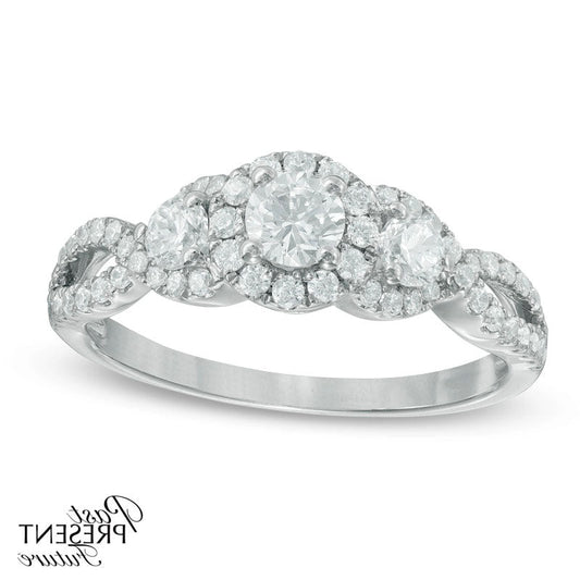 0.75 CT. T.W. Natural Diamond Past Present Frame Future« Twist Split Shank Engagement Ring in Solid 14K White Gold