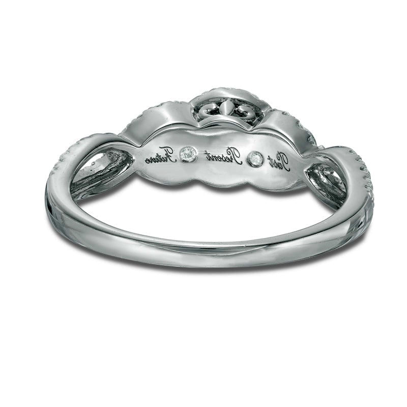 0.75 CT. T.W. Natural Diamond Past Present Frame Future« Twist Split Shank Engagement Ring in Solid 14K White Gold