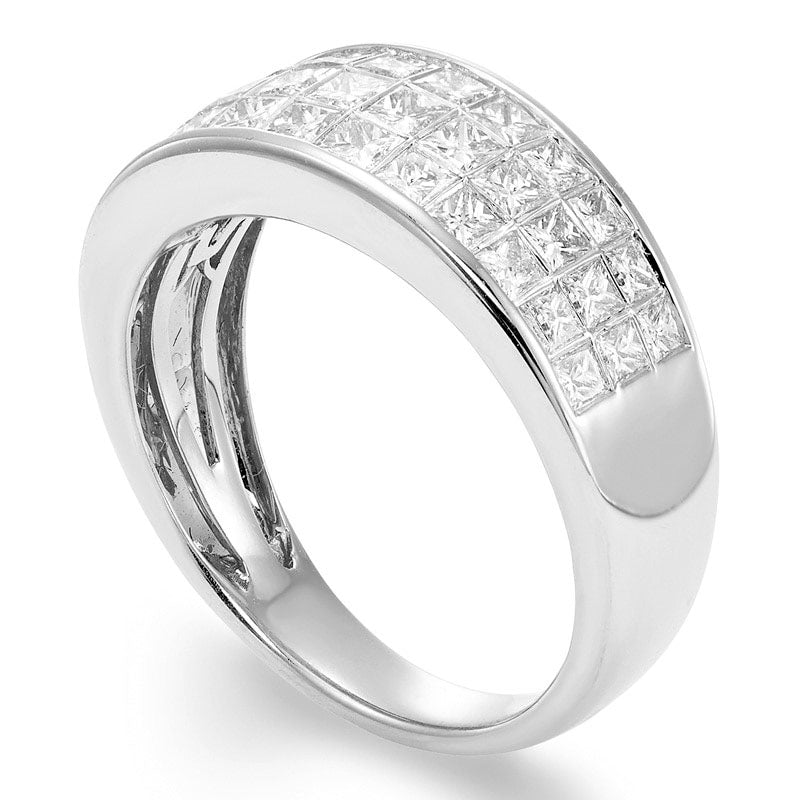 1.5 CT. T.W. Certified Princess-Cut Natural Diamond Three Row Band in Solid 14K White Gold (I/I1)