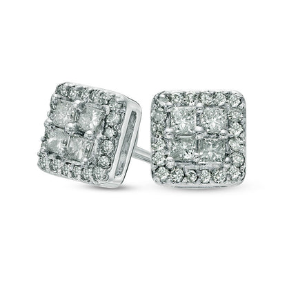0.38 CT. T.W. Quad Princess-Cut Diamond Frame Stud Earrings in 10K White Gold