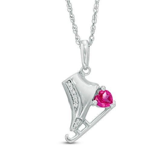 4.0mm Heart-Shaped Lab-Created Ruby and Diamond Accent Ice Skate Pendant in Sterling Silver
