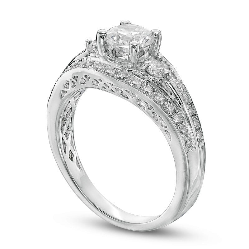 1.17 CT. T.W. Natural Diamond Split Shank Antique Vintage-Style Engagement Ring in Solid 10K White Gold