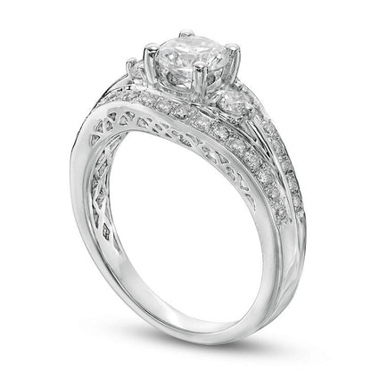 1.17 CT. T.W. Natural Diamond Split Shank Antique Vintage-Style Engagement Ring in Solid 10K White Gold