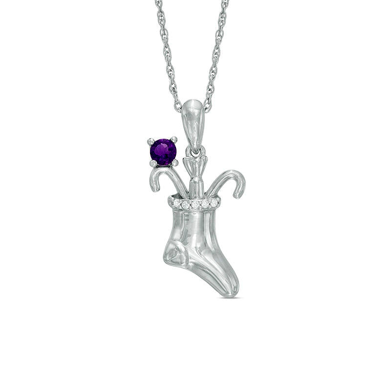 3.0mm Amethyst and Natural Diamond Accent Stocking Pendant in Sterling Silver
