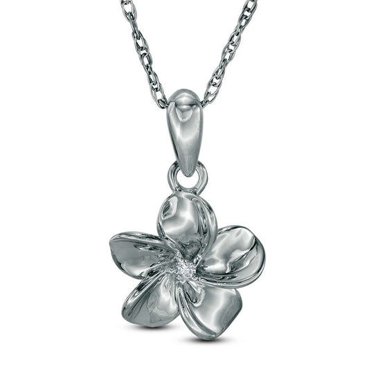 Natural Diamond Accent Pinwheel Flower Pendant in Sterling Silver