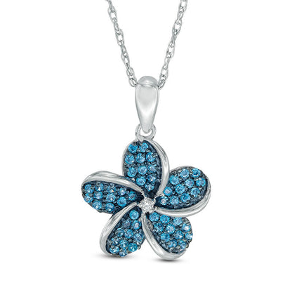 0.33 CT. T.W. Enhanced Blue and White Natural Diamond Pinwheel Flower Swirl Pendant in Sterling Silver