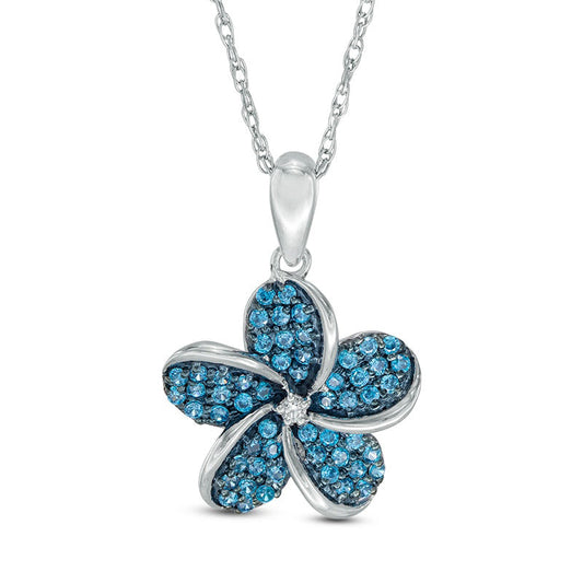 0.33 CT. T.W. Enhanced Blue and White Natural Diamond Pinwheel Flower Swirl Pendant in Sterling Silver