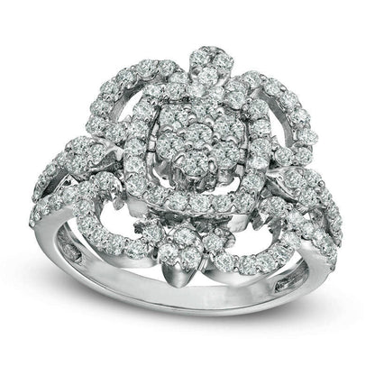 1.25 CT. T.W. Natural Diamond Ornate Composite Ring in Solid 14K White Gold