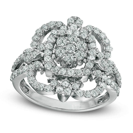 1.25 CT. T.W. Natural Diamond Ornate Composite Ring in Solid 14K White Gold
