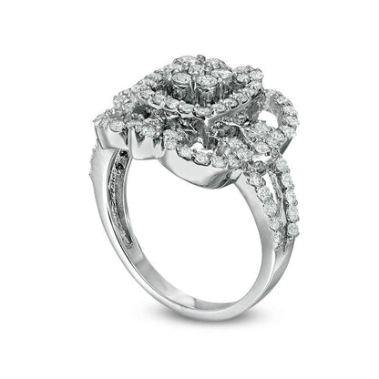 1.25 CT. T.W. Natural Diamond Ornate Composite Ring in Solid 14K White Gold