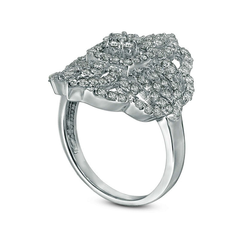 1.25 CT. T.W. Natural Diamond Ornate Flower Ring in Solid 14K White Gold