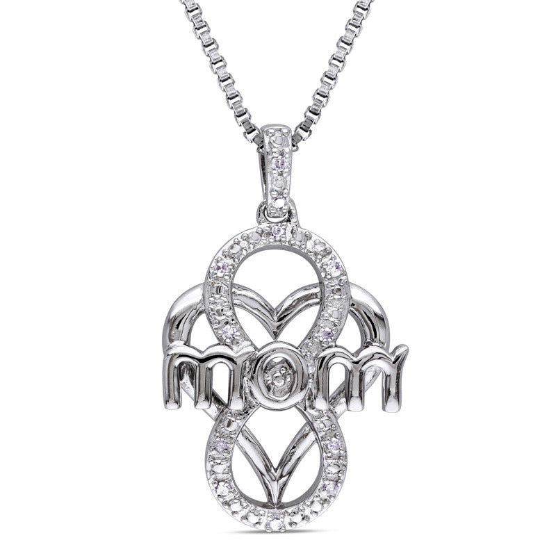 0.05 CT. T.W. Natural Diamond mom" Infinity Heart Pendant in Sterling Silver"