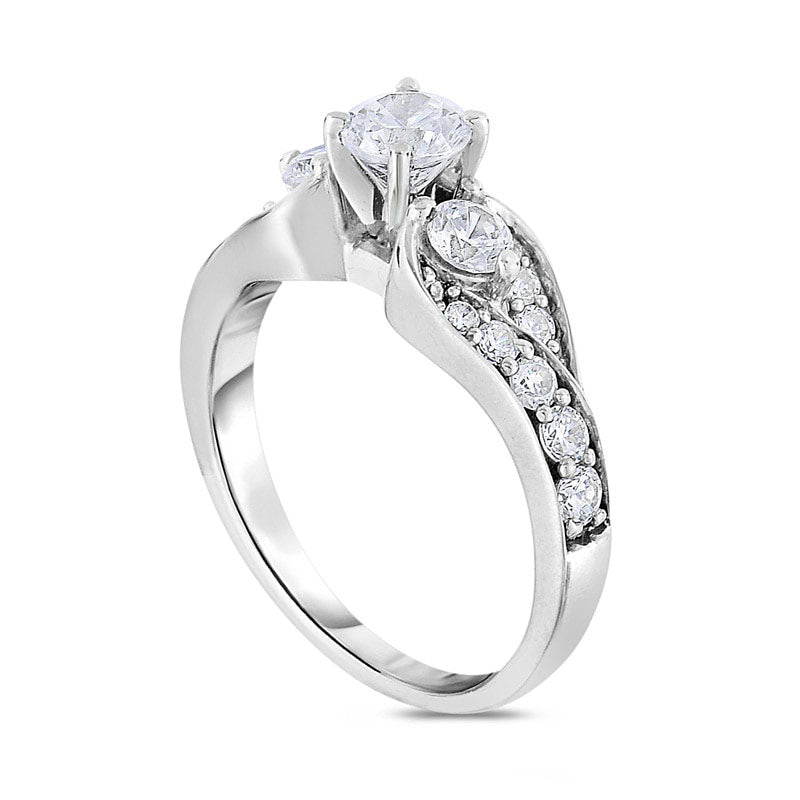 1.0 CT. T.W. Natural Diamond Three Stone Engagement Ring in Solid 14K White Gold