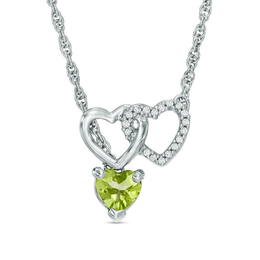 5.0mm Heart-Shaped Peridot and Natural Diamond Accent Double Heart Lariat Necklace in Sterling Silver - 17.5