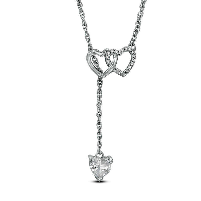 5.0mm Heart-Shaped Lab-Created White Sapphire and Diamond Accent Heart Necklace in Sterling Silver - 17.5